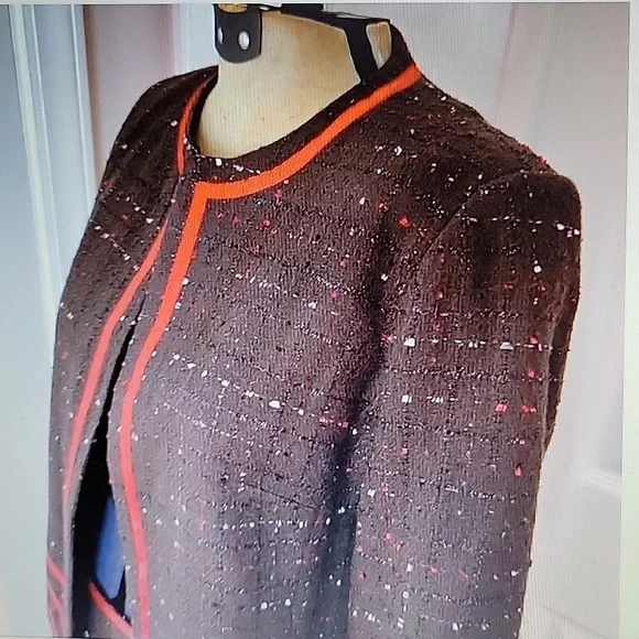 Tara Ryan brown black red textured skirt set red grosgrain ribbon trim 10 EUC - Picture 7 of 9